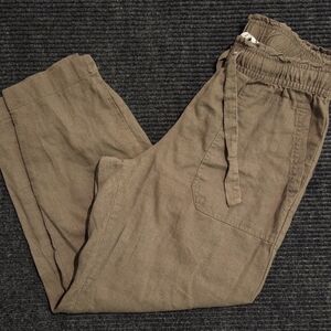 Womens Small Olive Green Linen Blemd Pants Inseam 26 With Pockets